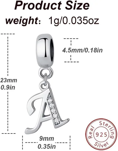 Vista 2 de Abalorio de letra inicial A-Z, dije de cristal del alfabeto, abalorio de aniversario para pulsera Pandora