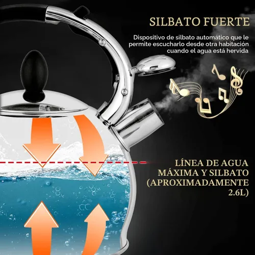 Vista 4 de SUSTEAS Tetera silbante para estufa, tetera de acero inoxidable de grado alimenticio con mango ergonómico de tacto fresco, con 1 guante de silicona