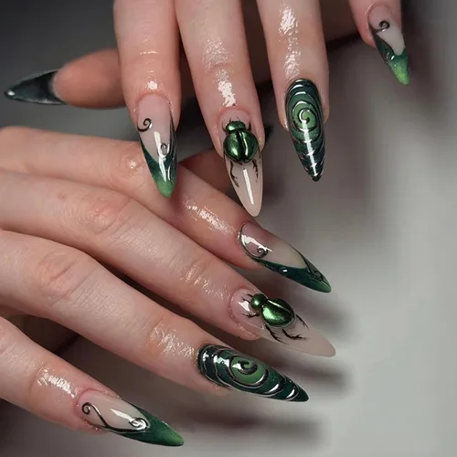 Vista 8 de MISUD Uñas a presión – Uñas adhesivas medianas con pegamento gótico rojo y negro, acrílico gótico diseño de vampiro, 24 piezas