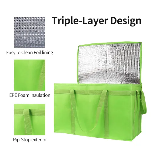 Vista 5 de Bodaon Bolsa aislada para entrega de alimentos y pizza, bolsas de compras reutilizables aisladas para comestibles, bolsas térmicas, paquete de 1