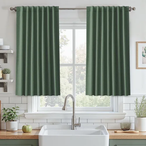 Vista 19 de UHITECH Cortinas opacas cortas de 24 pulgadas de largo para sala de estar, juego de 2 paneles con pestaña trasera, bolsillo para barra, cortinas