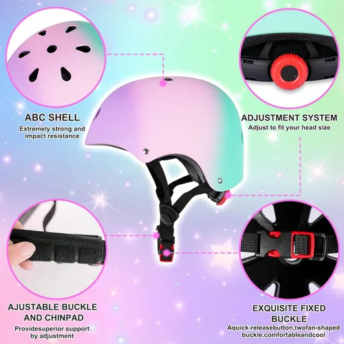 Vista 3 de Casco de bicicleta para niños de Banzk, para edades 3-5-8-14+, para niñas y niños, casco con rodilleras, coderas y muñequeras, ventilación