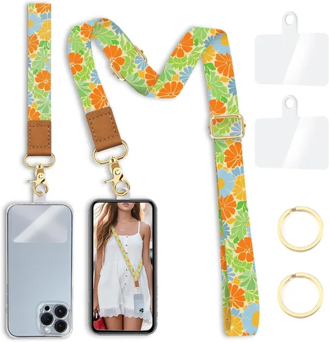 Vista 26 de Cordón cruzado para teléfono con correa para muñeca ajustable para mujer, diseño de arte abstracto bohemio, con 2 pestañas de sujeción, accesorios