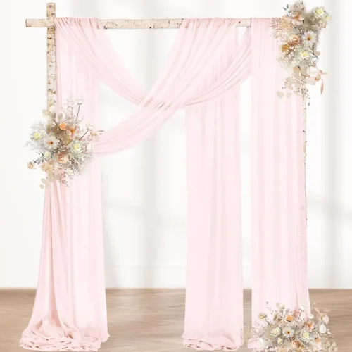 Vista 6 de MLMW Tela de Drapeado para Arco de Boda 2 Paneles 29" x 20 Pies Rosa Pascua Transparente Cortinas de Telón de Fondo para Arco de Boda Cortina al