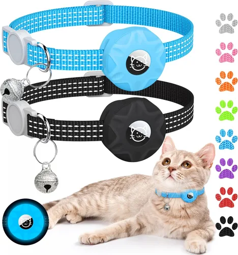 Vista 12 de Apple AirTag - Collar para gatos, rastreador GPS con función separable y campana, ligero para gatos y gatitos (negro)