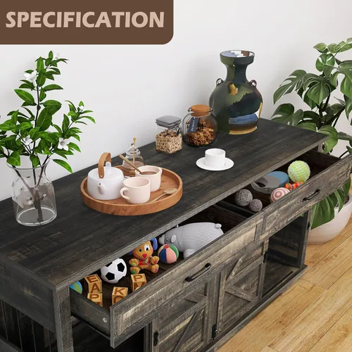 Vista 5 de Jaula para perros extra grande con divisor, jaula doble para 2 perros grandes, jaulas de madera de 71 pulgadas para perros, muebles XL con 2