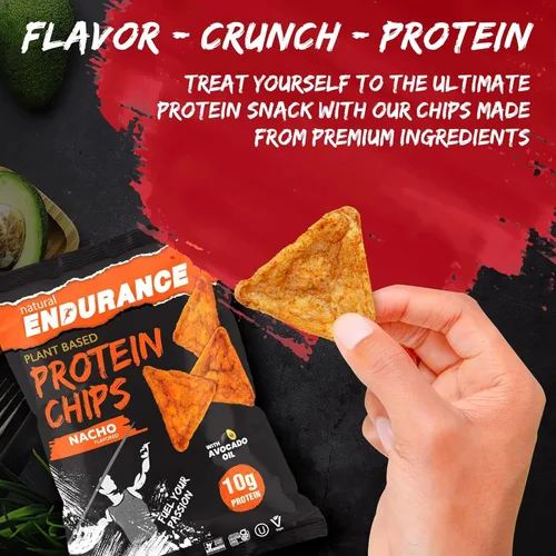Vista 3 de Natural Endurance Chips de proteína - Chips bajos en carbohidratos, aperitivo alto en proteínas, proteína vegana con aceite de aguacate, 14 g