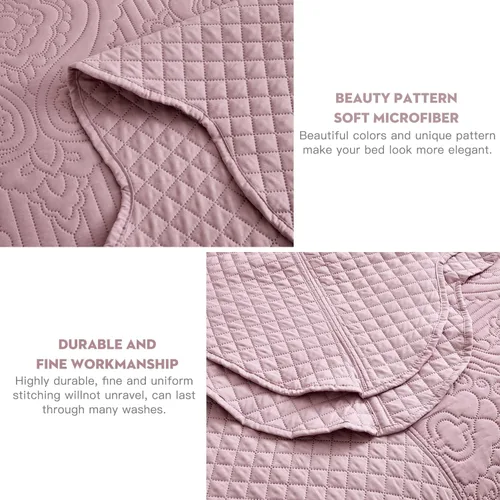 Vista 5 de HZ & HY Colcha tamaño King extragrande, juego de ropa de cama ultrasónica, edredón ligero y delgado, reversible, 5 piezas, 100% microfibra, Mauve