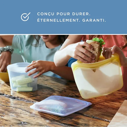 Vista 9 de Bolsa de almacenamiento de aperitivos reutilizable de silicona premium Stasher, transparente, apta para microondas, sous vide, lavavajillas, horno