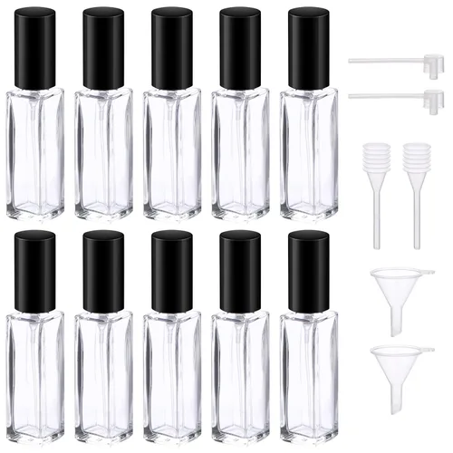 Vista 8 de Botellas de perfume Segbeauty para viajes, rellenables, de 10 ml, contenedores de perfume de vidrio con embudo y pipeta, 5 unidades o 10