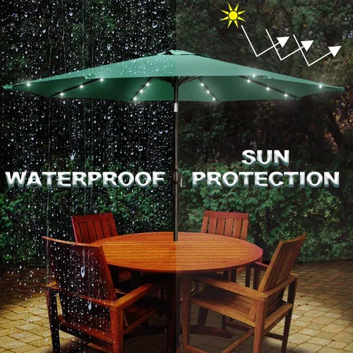 Vista 73 de Blissun Sombrilla solar de 9 pies, sombrilla de patio con 32 luces LED, sombrilla de mercado de mesa, sombrilla al aire libre para jardín, terraza