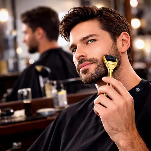 Vista 6 de Elevate Derma Roller 0.010 in con rodillo de microagujas de titanio 540 para mujeres y hombres, rodillo dorado para cara, piel, cabello y barba