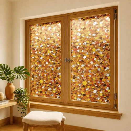 Vista 6 de UNI - Adhesivos 3D para ventana, diseño de piedra de río, color ámbar, 37.4 Ámbar Riverstone
