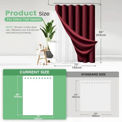 Vista 231 de Cortina de ducha de tela Dynamene verde oscuro - Cortinas de baño de tela de nido de abeja texturizadas resistentes, juego de cortinas de baño