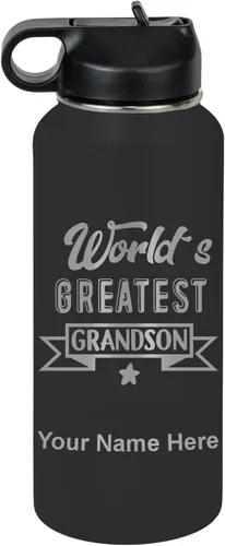Vista 42 de LaserGram Personalized Water Bottle, World's Greatest Grandson, Stainless Steel Double Wall Vacuum Insulated with Flip Top Straw, Custom Engraved