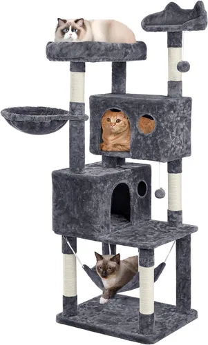Vista 47 de Yaheetech - Árbol para gatos de 64.5 pulgadas con poste rascador, cama para gatos con cubierta de felpa y hamaca, plataforma, percha para gatos