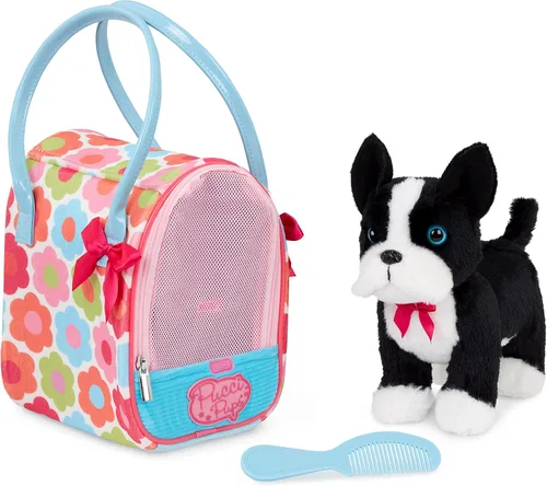 Pucci Pups - Juego de transporte de peluche para cachorros, bolsa glamorosa floral, Boston Terrier | Includes plush puppy, floral print carrier, and