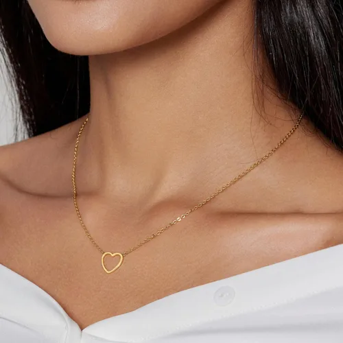 Vista 4 de Zeffy - Lindo collar de corazón chapado en plataoro de 18 quilates, collar de cadena con dije de corazón pequeño para mujer, joyas delicadas de oro