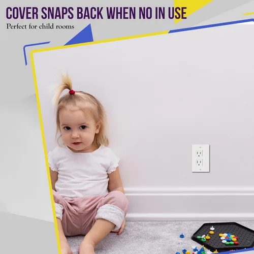 Vista 7 de ENERLITES Cubierta de salida a prueba de niños, cierre automático, se adapta tanto a tomas dúplex como decoradoras, diseño de seguridad, enchufe