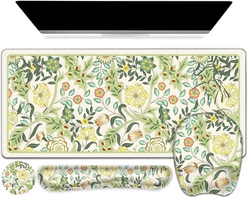 Vista 13 de 4 en 1 Alfombrilla de ratón grande, juego de reposa muñecas para teclado, alfombrilla de ratón ergonómica con soporte de muñeca, alfombrilla