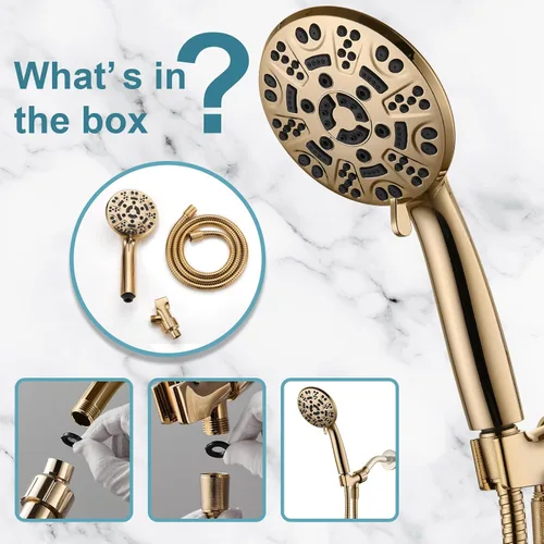 Vista 5 de Cobbe - Cabezal de ducha de 8 funciones con soporte de mano, juego de cabezal de ducha de alta presión con manguera, soporte ajustable y arandelas