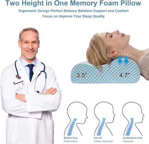 Vista 3 de Anvo 2 almohadas de espuma viscoelástica almohada ortopédica cervical para dormir de lado espalda estómago dormir para dolor de cuello