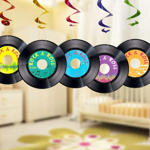 Vista 5 de Fancy Land 30 recortes de discos de los años 50 Rock and Roll Music Party Decoración de dos caras de 7 pulgadas