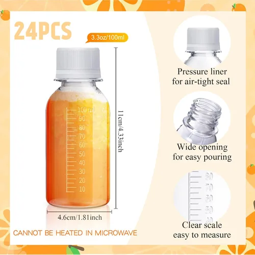 Vista 2 de Zubebe 24 botellas de plástico de 3.4 onzas líquidas con tapas, tarros transparentes reutilizables con tapas, botellas de viaje, a prueba de fugas
