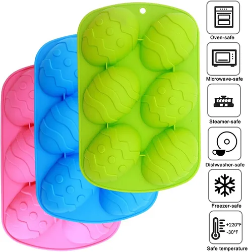 Vista 6 de Maxin Juego de 3 moldes de silicona para huevo, 6 moldes de chocolate de Pascua, molde antiadherente de grado alimenticio para hacer