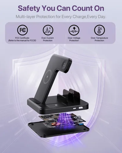 Vista 6 de Intoval Estación de carga 5 en 1, para iPhone 17/17 Pro/17 Pro Max y Android, iPad Pro/Air/Mini, Apple Watch 11/Ultra 3/Ultra 2/Ultra/10/9/8/7/SE