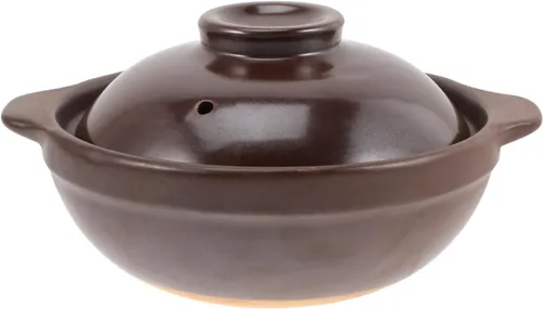 Cabilock Olla de arcilla japonesa Donabe con tapa, cacerola de cerámica de terracota de 6.5 pulgadas para estufa y horno, loza tradicional para