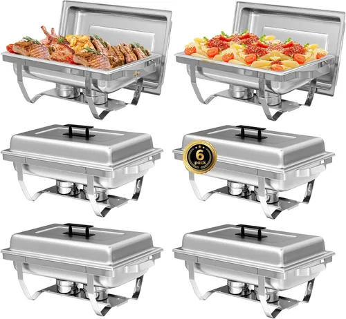 Vista 13 de IMACONE Juegos de Recipientes Calentadores de Buffet (Chafing Dish) de 2 Piezas, 8 Cuartos de Galón de Acero Inoxidable Rectangulares Chafers