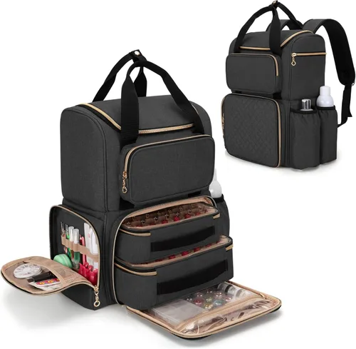 LUXJA Organizador de esmalte de uñas (versión mochila) con capacidad para 70 botellas y una lámpara de uñas, bolsa de viaje para uñas con 2 fundas