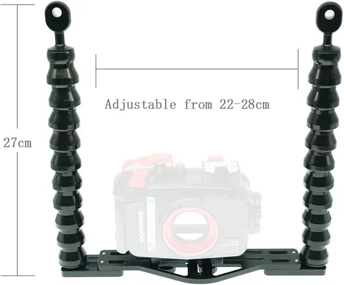 Vista 3 de Nitescuba Bandeja doble flexible para cámara subacuática - Soporte estabilizador de mano para GoPro, Sony RX100 y PT-059 carcasa de cámara compacta