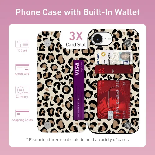 Vista 740 de LETO para iPhone 15 Pro Funda tipo cartera - Tapa tipo folio con patada - Diseños de moda - Tarjetero - Funda protectora para mujeres y niñas - 6.1