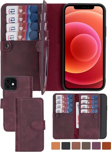 Vista 20 de HARDISTON Funda de piel auténtica de alta calidad hecha a mano para iPhone XR, tarjetero doble, funda magnética desmontable, función atril Marrón
