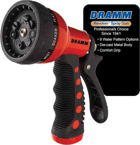 Vista 21 de Dramm® Revolver Boquilla de Manguera de Jardín de Servicio Pesado de 9 Patrones – Pistola Pulverizadora de Metal Ajustable con Control de Flujo