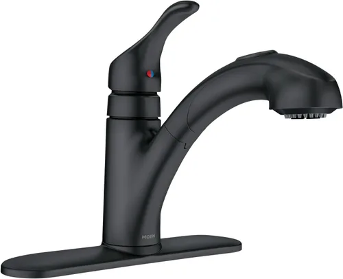 Moen Renzo Matte Black One-Handle Pullout Kitchen or Laundry Faucet Featuring Power Clean, CA87316BL