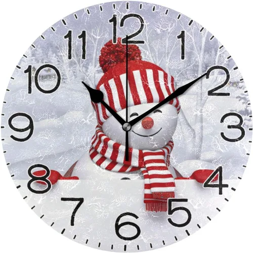 Vista 14 de ALAZA Reloj de pared cardenal de pájaro rojo de invierno, funciona con pilas, sin tictac, de cuarzo, analógico, rústico, rústico, reloj redondo