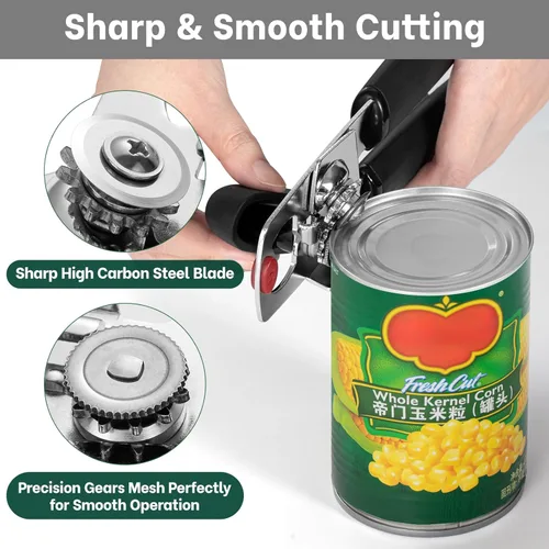 Vista 4 de Beneno Abrelatas manual resistente con tapa magnética levantador y abridor de botellas, abrelatas manual con agarre ergonómico suave, perilla