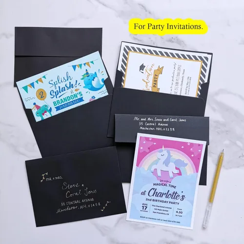 Vista 7 de 200 sobres de invitación A6 a granel en color negro autoadhesivo de 4 3/4 x 6 1/2 sobres de solapa cuadrada de 100 libras para boda, ducha