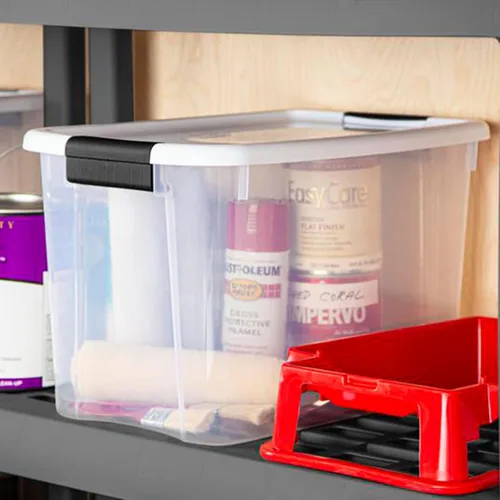 Vista 9 de Sterilite Contenedor apilable de plástico transparente de 70 cuartos de galón (4 unidades) y 30 cuartos de galón (6 unidades), con tapa de cierre