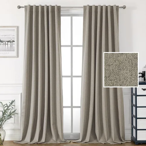 Vista 21 de H.VERSAILTEX Cortinas 100% opacas con aspecto de lino para dormitorio, cortinas de bloqueo de luz con doble cara de lino con pestaña trasera