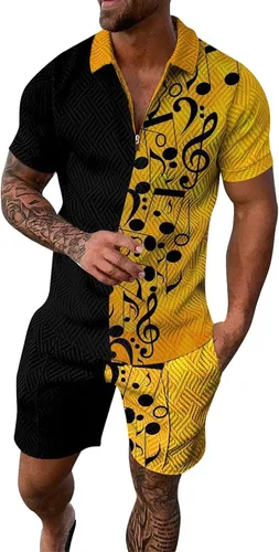 Conjunto corto para hombre, 2 piezas, camiseta de manga corta y pantalones cortos, conjunto deportivo elegante y casual