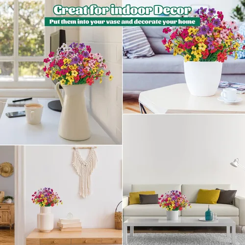 Vista 5 de 24 flores artificiales para exteriores, decoración de flores de plástico, resistentes a los rayos UV, arbustos, plantas artificiales para interiores