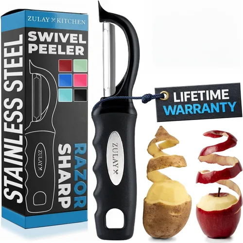 Zulay Kitchen Pelador de verduras premium para cocina - Pelador giratorio con cuchillas de acero inoxidable ultra afiladas y mango ergonómico