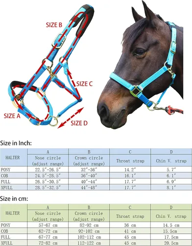 Vista 5 de T TEKE Cabestros ajustables para caballos de nailon suave resistente, acolchados con neopreno gofre antiroces tanto en corona como en nariz