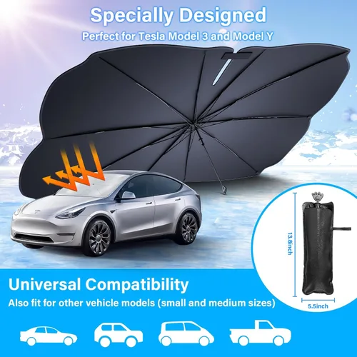 Vista 7 de Parasol para parabrisas de automóvil para Tesla modelo 3/Y, material de aislamiento a nanoescala mejorado 2023: protege el automóvil de los daños