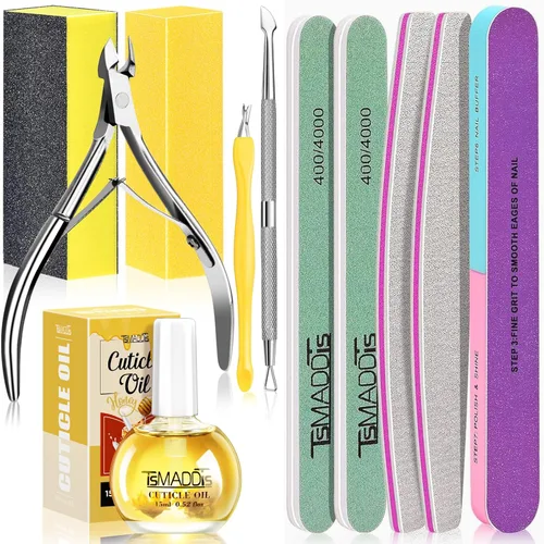 Vista 10 de TsMADDTs Kit de Lima de Uñas y Empujador de Cutículas, Pulidores y Limas de Uñas con 3 Limas, 2 Bloques Pulidores, 2 Pulidores de Brillo