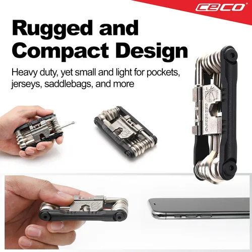 Vista 6 de CECO USA - Herramienta de bicicleta de 20 funciones con rompedor de cadena, multiherramienta para bicicleta, resistente, tamaño de bolsillo